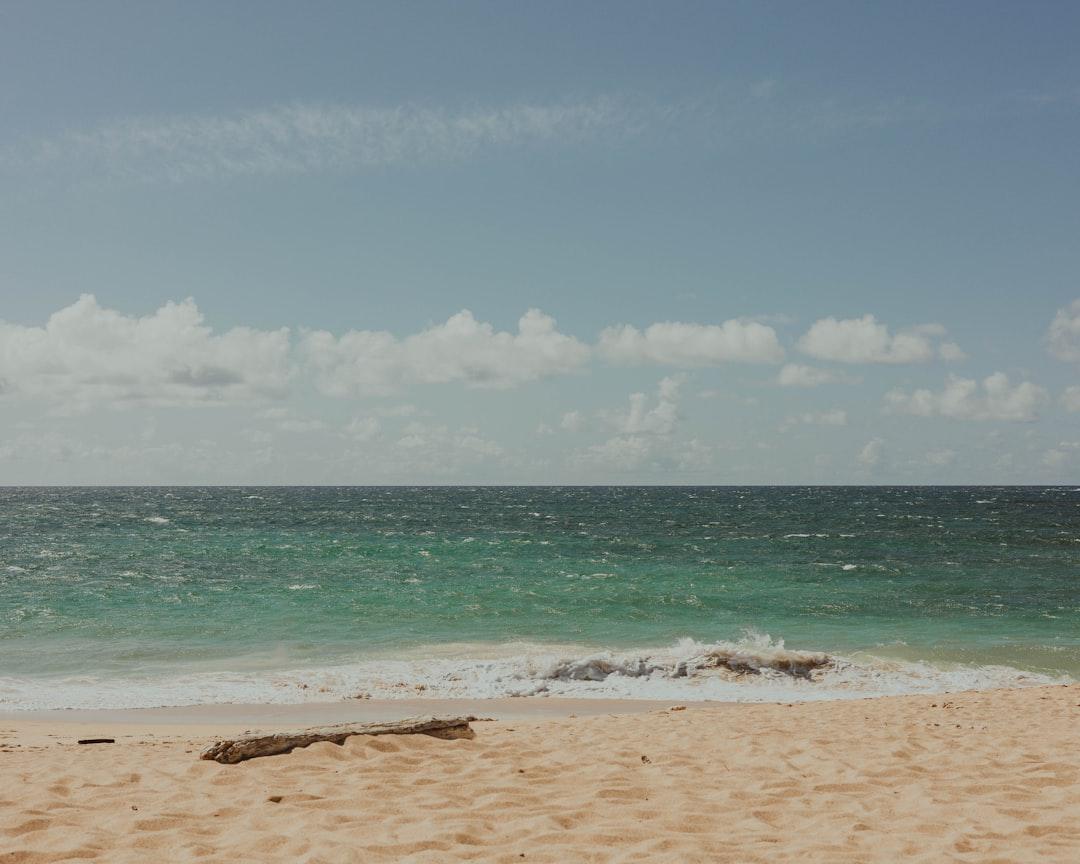a sandy beach with waves coming in to shore