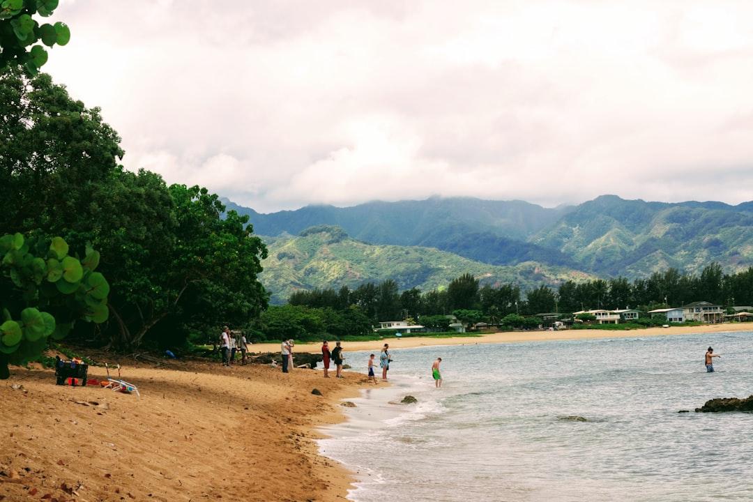 a group of people on a beach