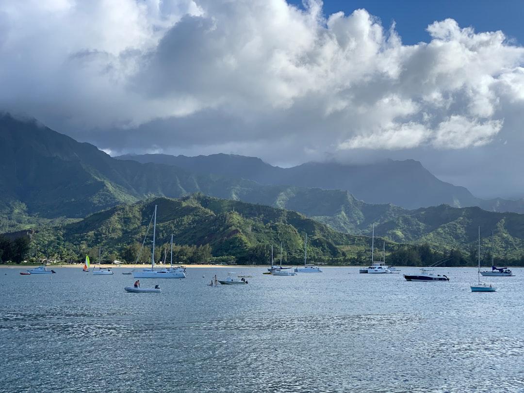 a group of boats floating on top of a body of water
